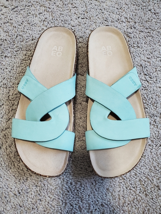 Abeo Shoes - Abeo Light Blue Leather Comfort Slides Size 8